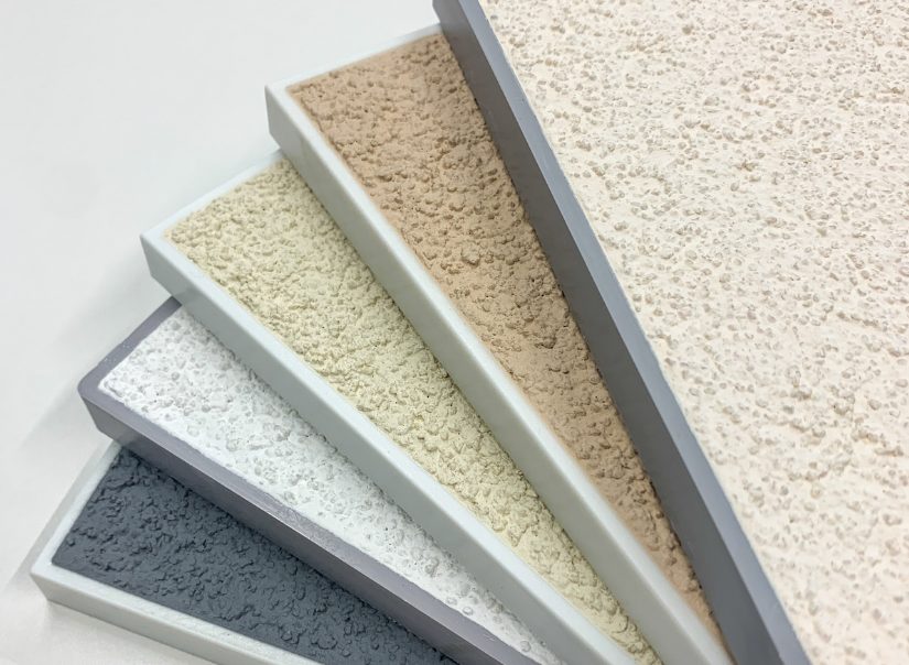 K-Rend silicone render colour samples — from polar white and cream through to pewter and anthracite grey
